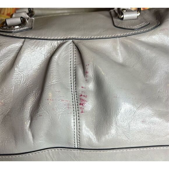 Coach Ashley Gray Sheen Leather Large Satchel Shoulder Bag Purse - Picture 1 of 10